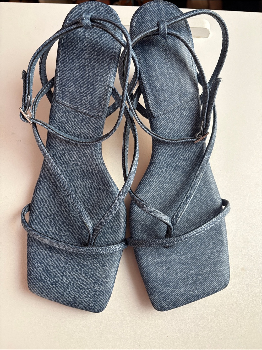 Forever 21 Denim-Look Strappy Square-Toe Sandals - Blue